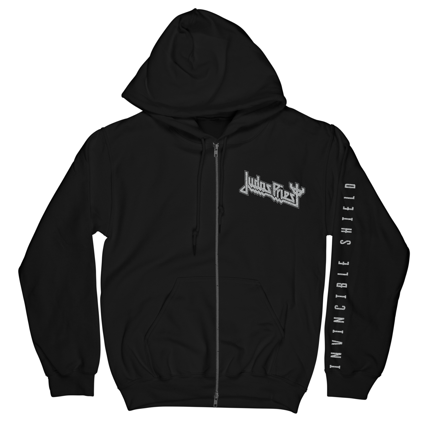 Invincible Shield Silver Metallic Zip Hoodie Judas Priest