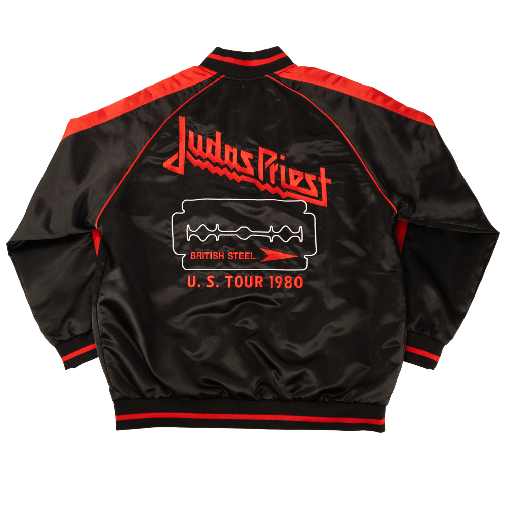 British Steel 1980 US Tour Satin Bomber Jacket – Judas Priest British Steel 1980 US Tour Satin Bomber Jacket – Judas Priest